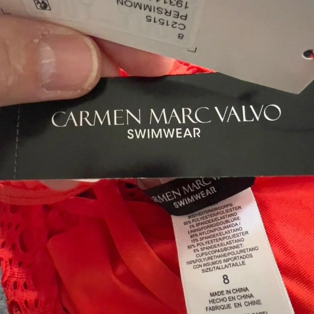 Carmen Marc Valvo Orange Crochet One-Piece Swimsuit